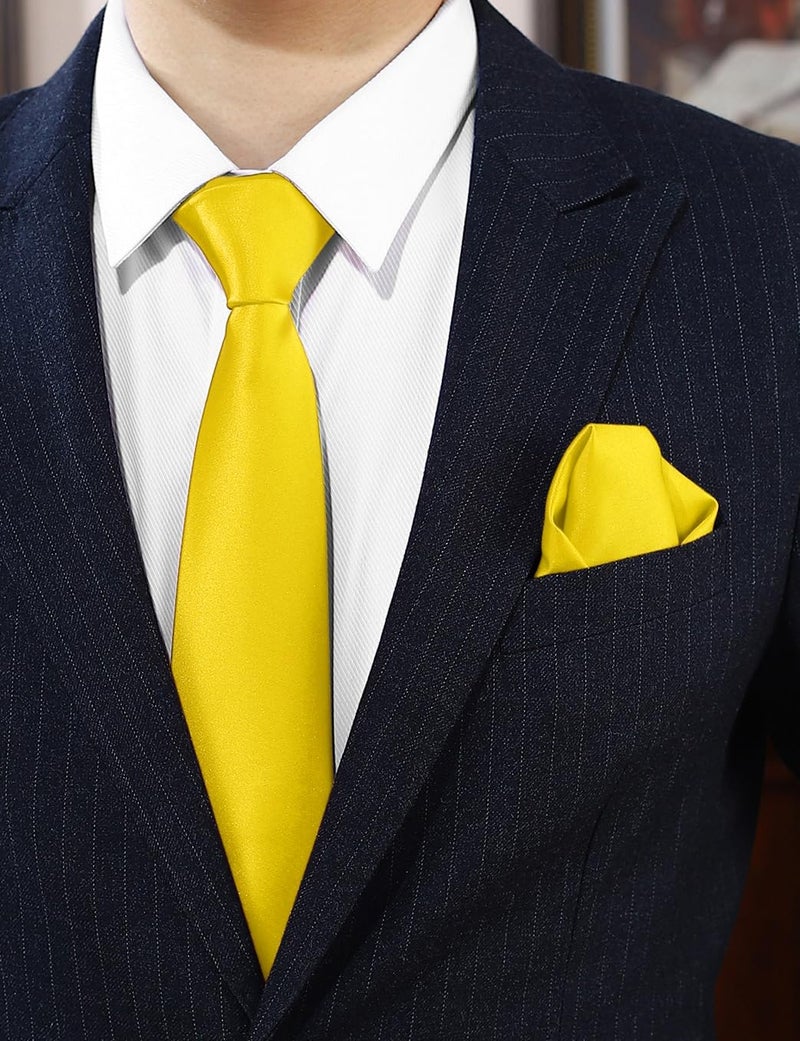 pensee Men's Tie Set Solid Pure Color 3.15" (8CM) Classic Formal Plain Necktie and Pocket Square Set For Men - Image 2